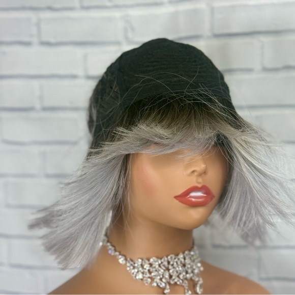 Ombré silver bob wig with bangs premium quality synthetic hair - Picture 9 of 10